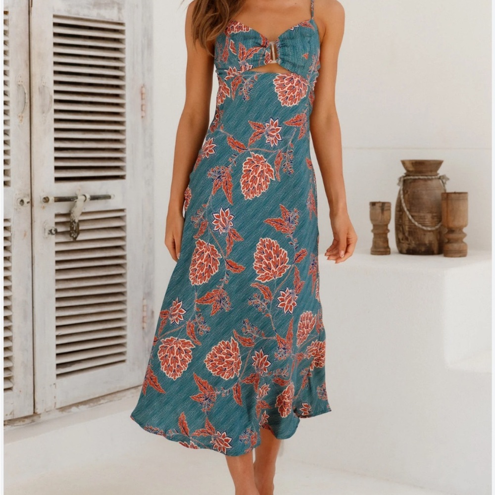 Princess Polly Teal and Red Floral Midi Dress